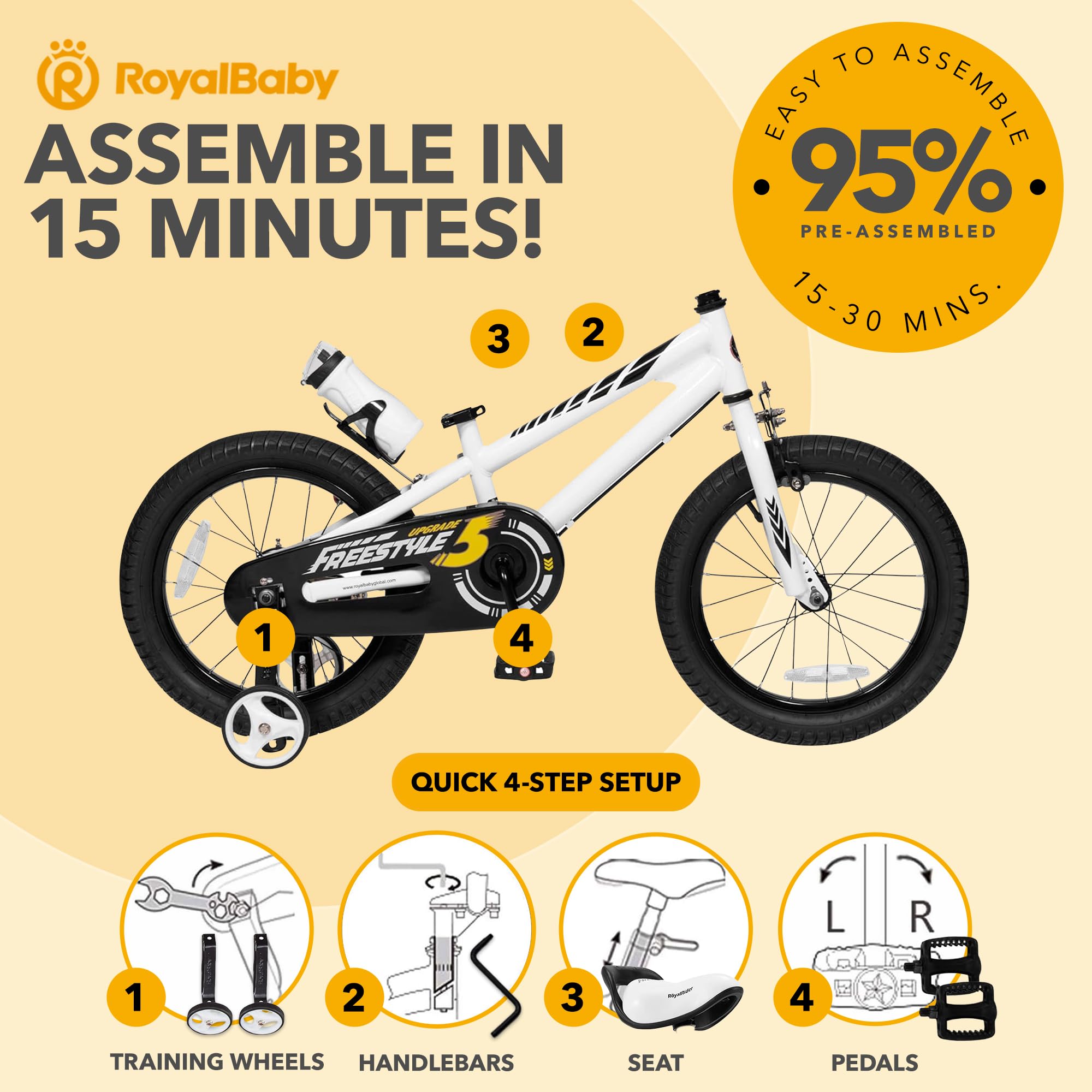 RoyalBaby Kids Bike, EZ Balance to Pedal, Dual Handbrake, 12-20 Inch | Ages 3-10 Years | Convertible Balance to Pedal Design | For Toddlers Boys Girls