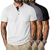 Riyiper 3 Pack Men's Henley T-Shirts Short Sleeve Pocket Classic Tops Casual Basic Tees with Button Summer Trendy