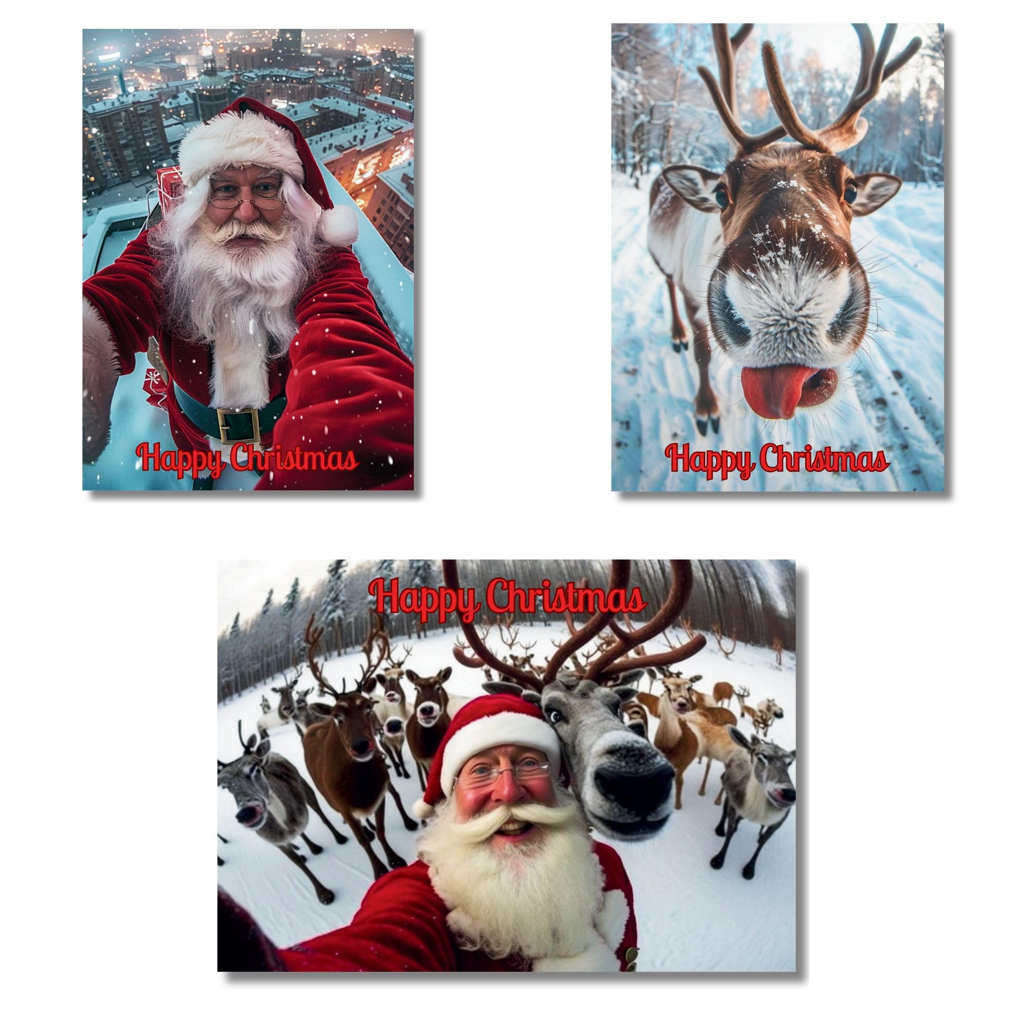 Funny Christmas Card Pack 12 Santa & Reindeer Selfie For Men & Women Perfect For Friends & Family Modern Luxury Xmas Design