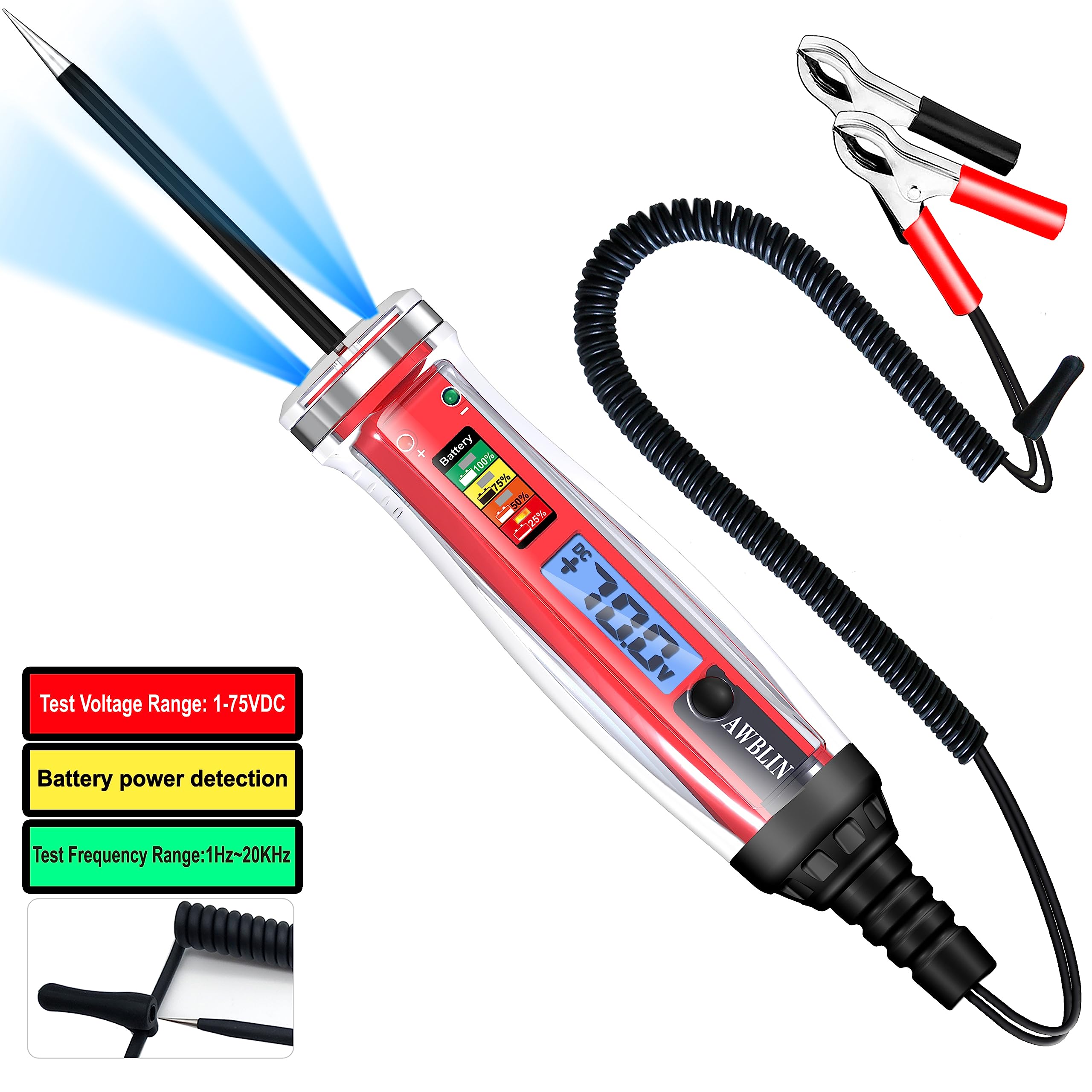 Photo 1 of AWBLIN Upgraded Automotive Test Light & Battery Power Detector, 1-75V DC LCD Digital Circuit Tester with Illumination, Heavy Duty Light Tester with Voltmeter, Fuse Voltage Tester Auto Electrical Tool