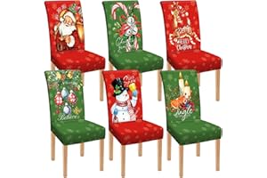 Moukeren 6 Pcs Christmas Dining Chair Covers Removable Washable Stretch Slipcovers for Xmas Restaurant Farmhouse Kitchen Hotel Decor Supplies(Santa Claus)