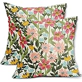 Aytipun Floral Pillow Covers 18x18 Set of 2 Green Pink Spring Summer Flower Pattern Print Decorative Outdoor Pillowcases Seasonal Farmhouse Throw Cushion Case Couch Sofa Bed Decor