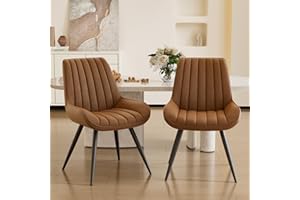 Daluvenix Dining Chairs Set of 2, Mid Century Modern Kitchen Chairs with Soft Cushion, Comfortable Upholstered Fabric Dining Room Chairs for Kitchen, Brown