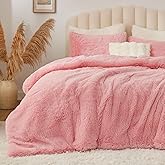 BEDELITE Pink Fluffy Comforter Set King Size, Fuzzy Faux Fur Comforter Bedding Set, Ultra Soft and Warm Winter Shaggy Bed Set Valentines Bedding(1 Comforter & 2 Pillowcases) as Gifts for Women
