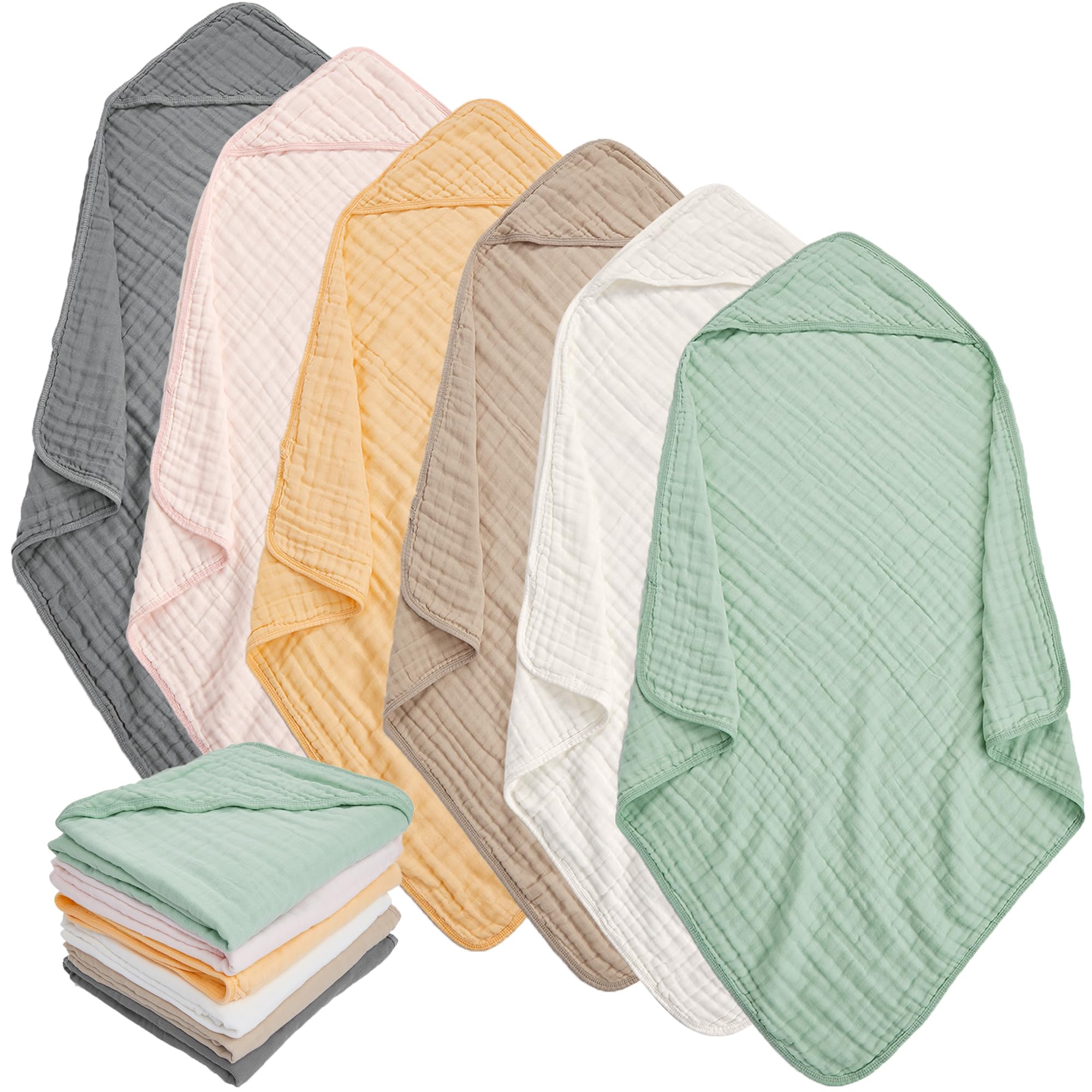 Photo 1 of TMIELYBS Muslin Hooded Baby Towels 6 Pack - 32x32 Inches, Premium 6-Layer 100% Cotton Extra Soft Absorbent Bath Towels for Infant, Newborn Gift Set (6 Pure Colors)