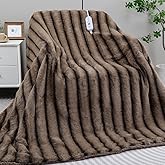 TiMiCalda Heated Blanket Electric Throw- 50"x60" Soft Thick Faux Fur Electric Blanket for Sofa with 5 Heat Levels & 4 Hours Auto-Off Overheat Protection, Warm Cozy Gifts, Brown