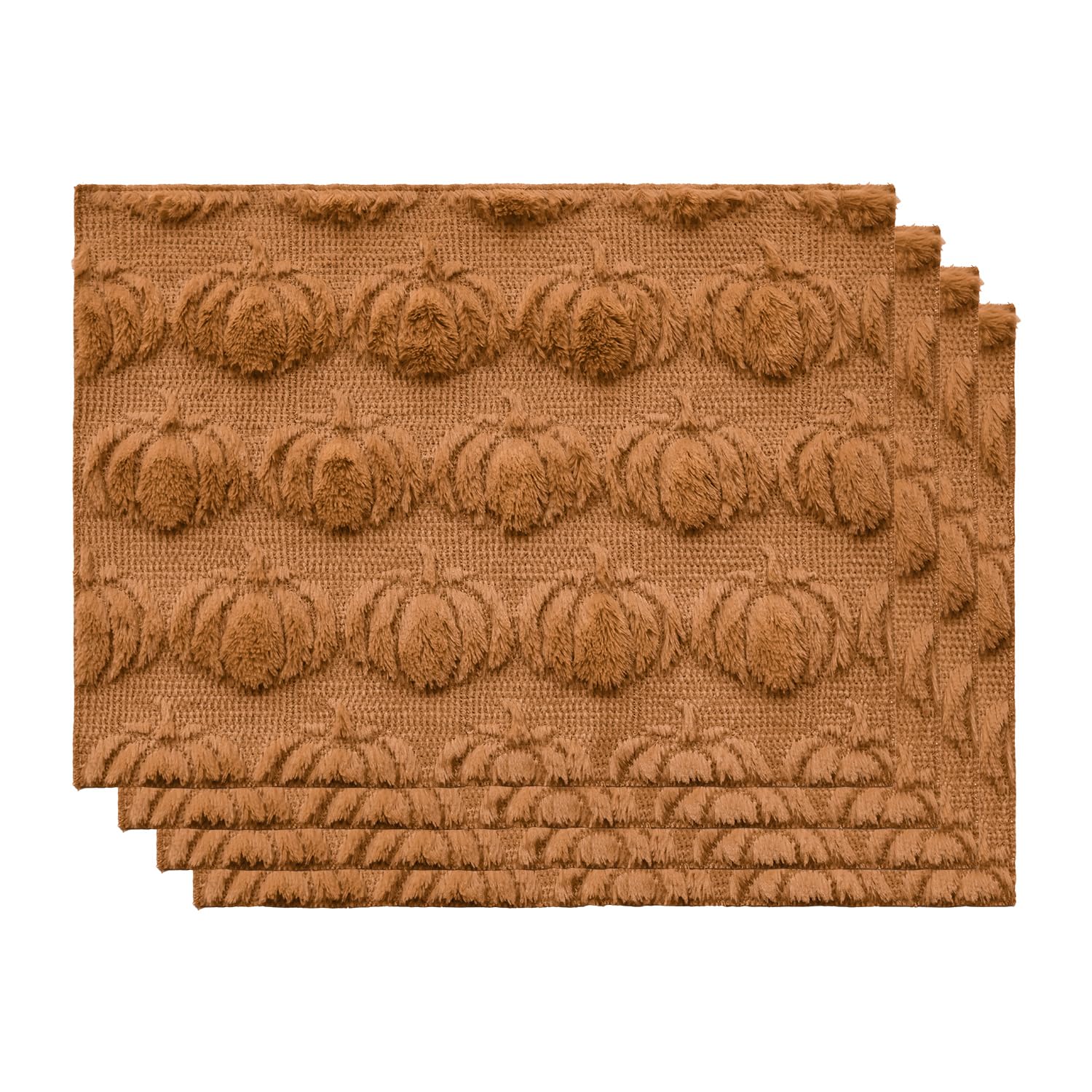 Photo 1 of Artoid Mode Rust Pumpkin Fall Placemats, 12x18 Inch Seasonal Soft Plush Faux Fur Wool Table Mats for Party Kitchen Dining Decoration Set of 4