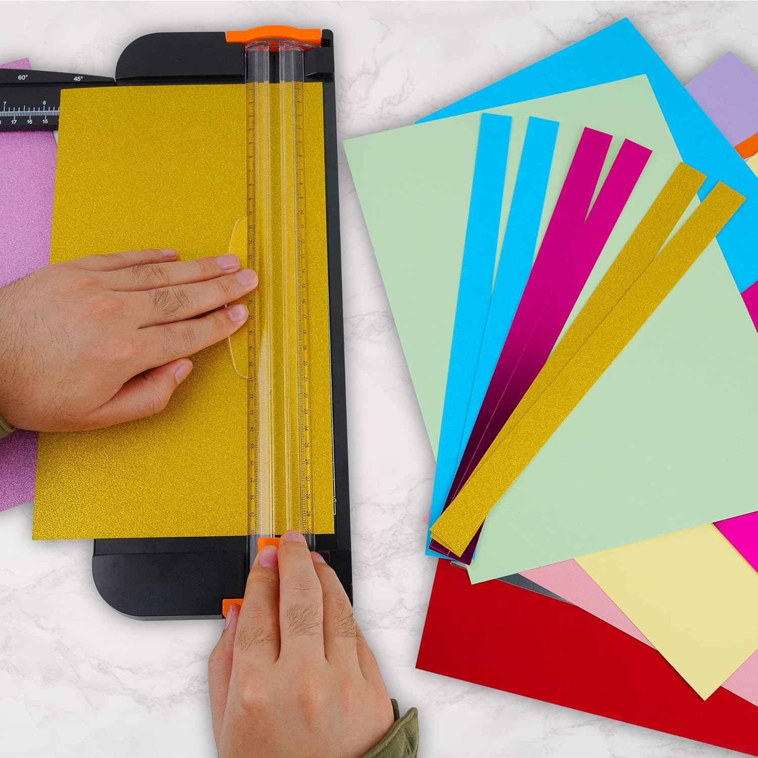 HIRALIY Glitter Cardstock Paper Cutter Bundle, 60 Sheets Assorted A4 Glitter Sheets Metallic Foil Paper with Colored Craft Cardstock for Party Decor Scrapbook Origami Circuit Maker : Office Products