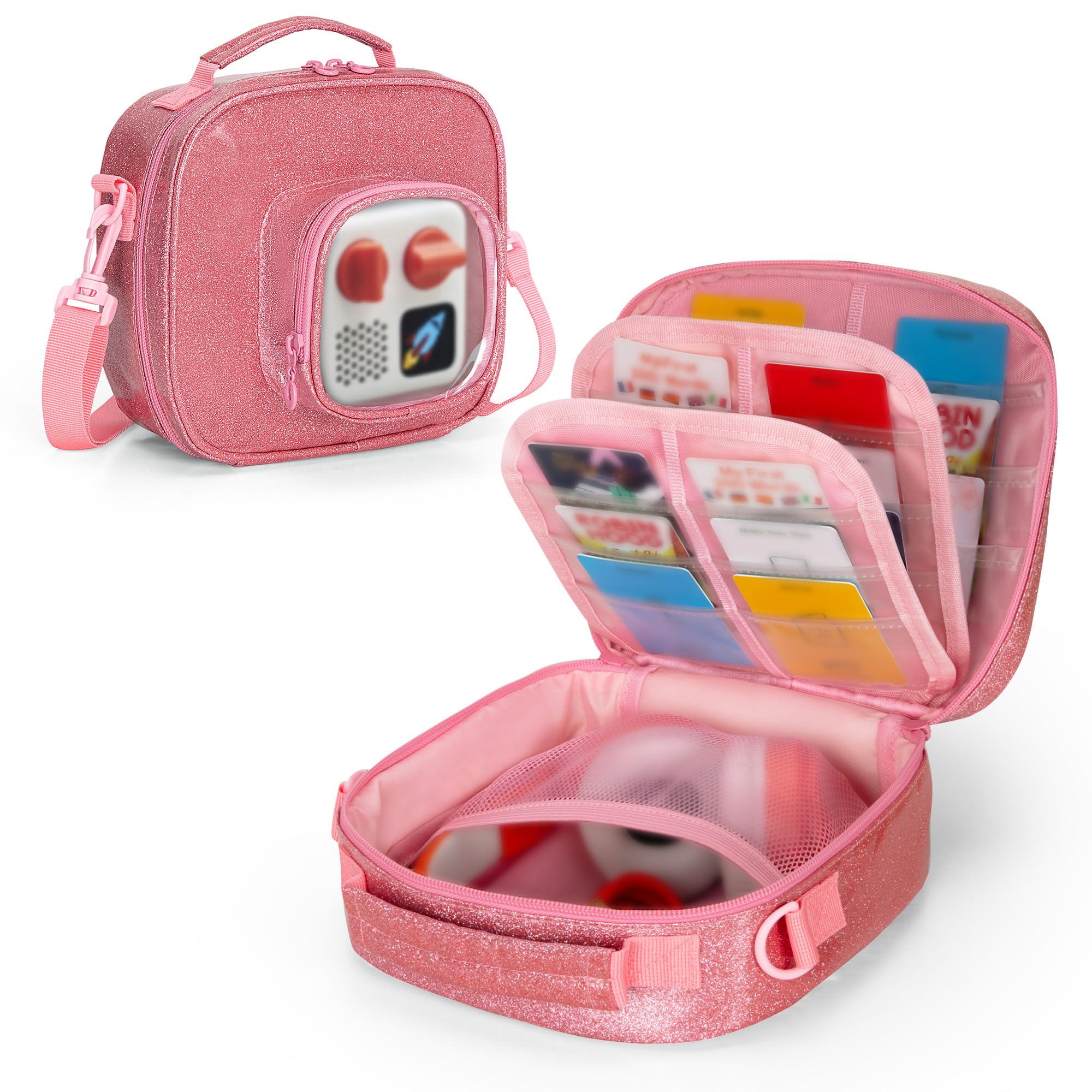 LoDrid Carrying Case Compatible with Yoto Mini (2024 Edition), Travel Storage Bag for Audio Player with Adjustable Shoulder Strap for Player Cards and Accessories, Pink, Bag Only