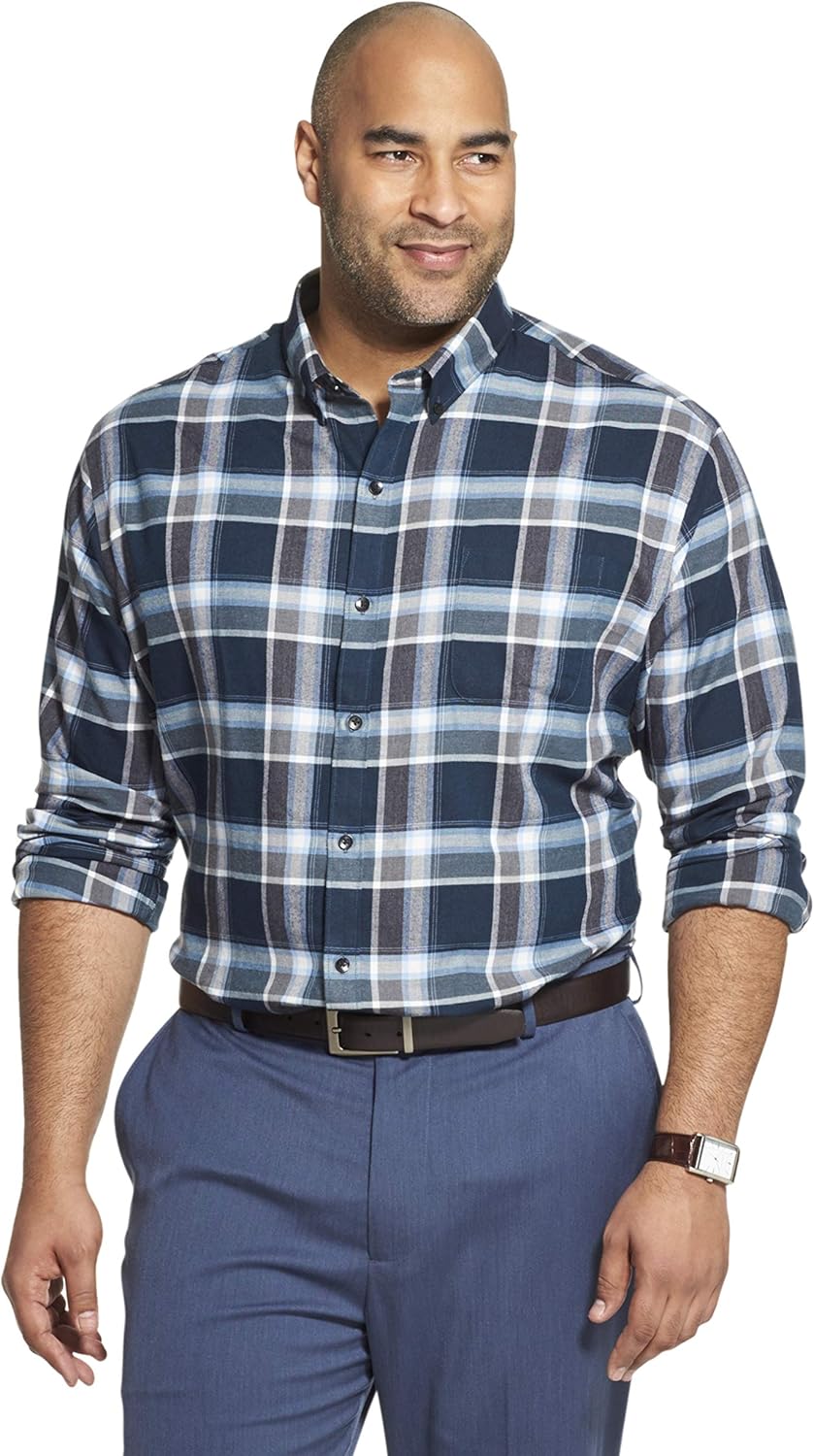Van Heusen Men's Big and Tall Flex Long Sleeve Button Down Stretch Plaid Shirt at  Men’s Clothing store