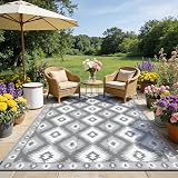 SHACOS Outdoor Rug 240x300 cm Reversible Waterproof Patio Carpet Grey