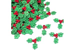 Quacc 100pcs Mini Triple Leaf Holly Berries, Christmas Simulation Holly Berries Artificial Holly Leaves for Christmas Wreath Card Gift Tags Table Decorations (3.5CM)