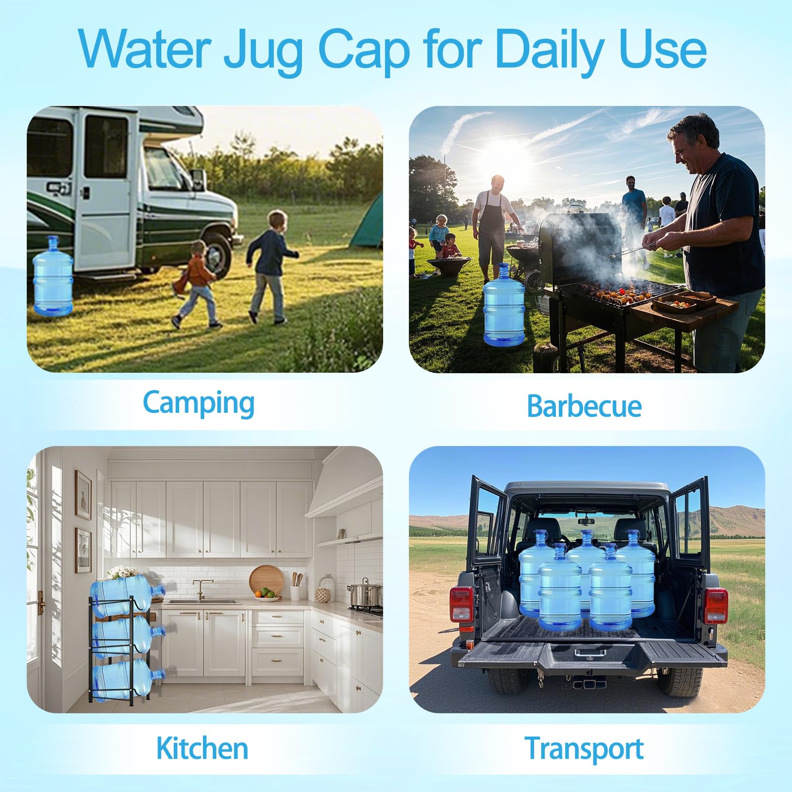 Xaxuqtu【5 PCS】3 & 5 Gallon Water Jug Cap, Upgrade Reusable Replacement Caps, Non Spill Lids for 55mm Water Bottle