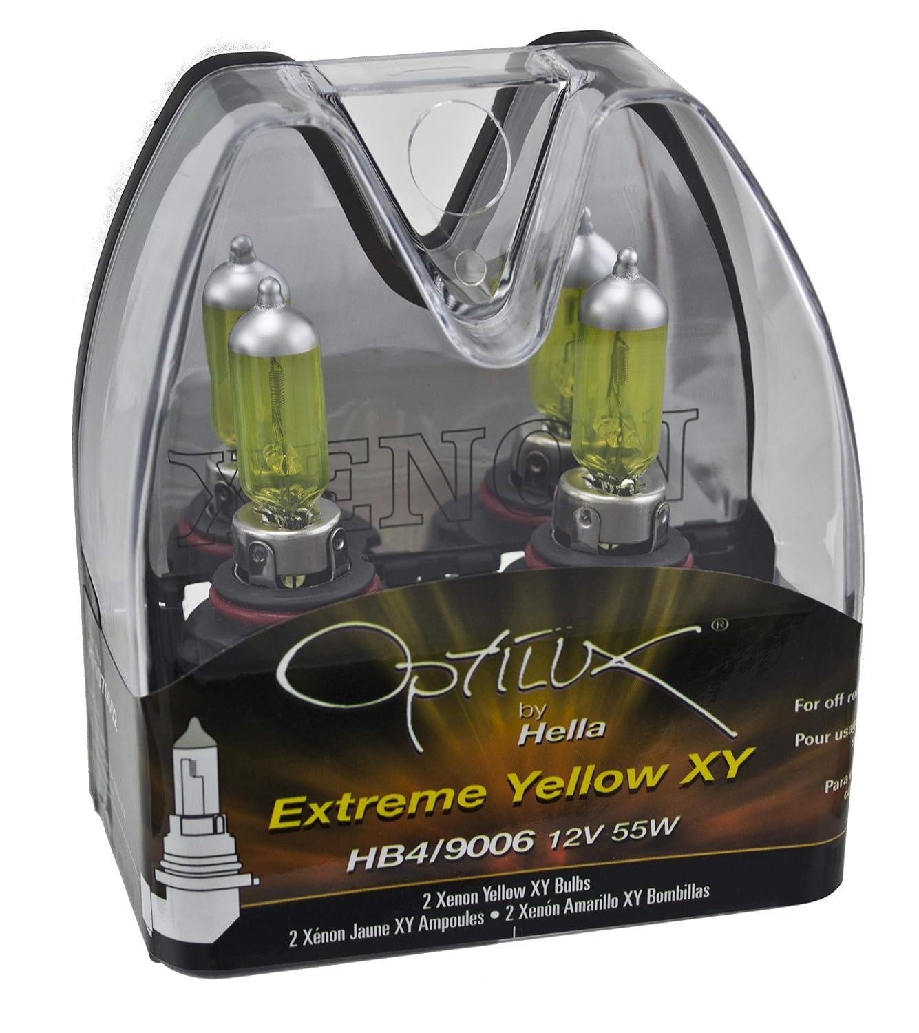 Optilux HELLA H71070602 XY Series HB4 9006 Xenon Yellow Halogen Bulbs, 12V, 55W, 2 Pack