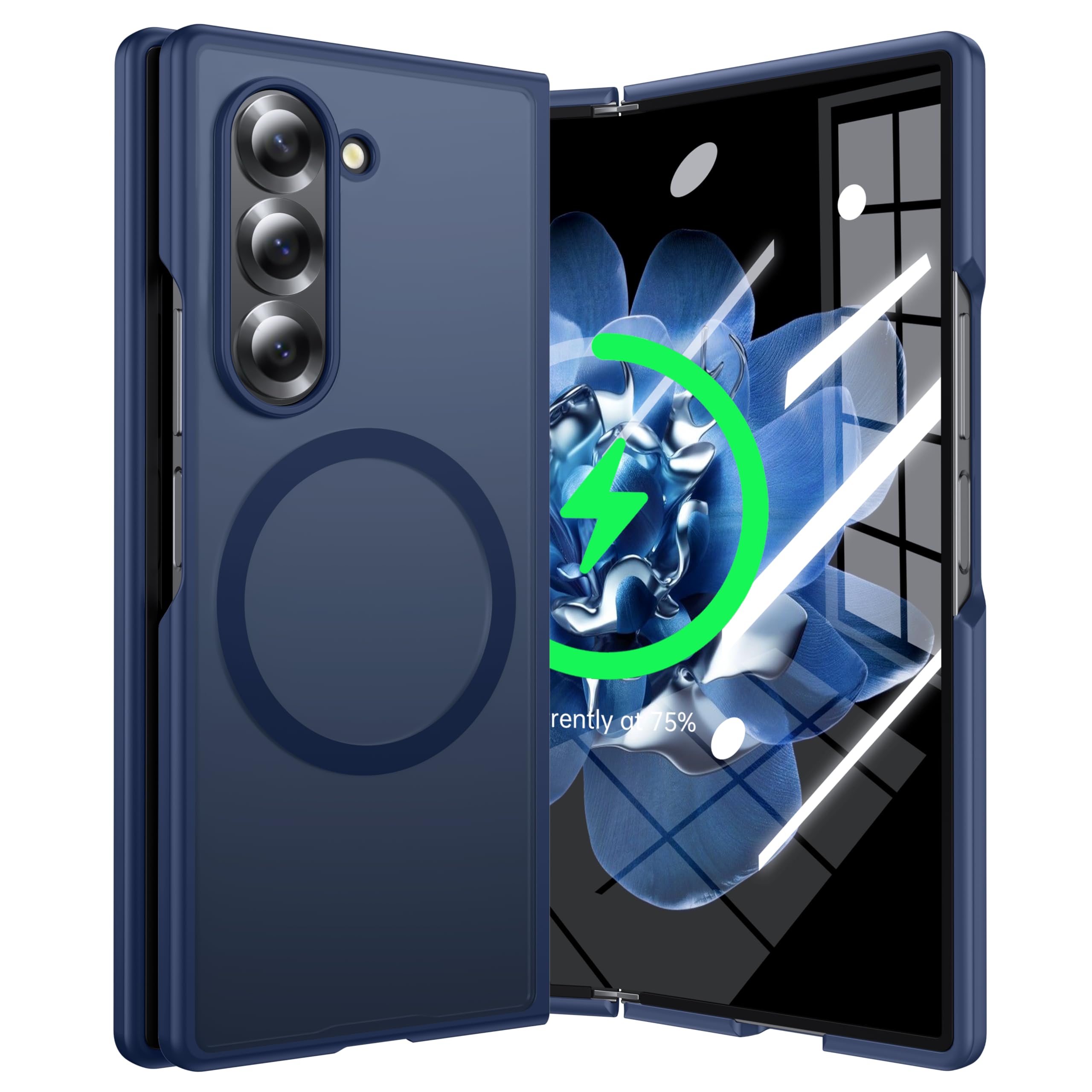 NJROW Magnetic for Samsung Galaxy Z Fold 6 Case Compatible with MagSafe [Fast Wireless Charging][Anti-Fingerprint][Military Shockproof] Translucent Matte Silicone Bumper for Z Fold 6 Phone Case, Blue