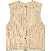 Girls Sweaters Vest Lightweight Sleeveless Cable Knit Sweater Cardigans Button Down Knitwear Tank Tops with Pockets