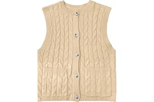 LIONJIE Girls Sweaters Vest Lightweight Sleeveless Cable Knit Sweater Cardigans Button Down Knitwear Tank Tops with Pockets