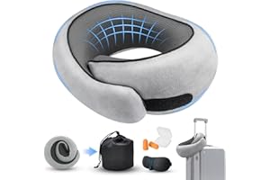 HIZTOBLO Neck Pillow for Travel Essential, Travel Pillows for Airplanes with 3D Contoured Eye Mask & Earplug, Neck Pillow Airplane with 360º Ergonomic Design, Travels Neck Pillows for Airplanes, Office and Car