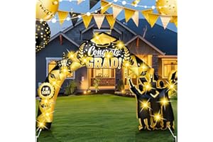Vihose 7 ft Tall Graduation Blow up Arch Decorations Congrats Grad Inflatables Jumbo Black Gold Decorations Cap Gown Diploma LED Lights for Preschool High School College Prom Party Decor