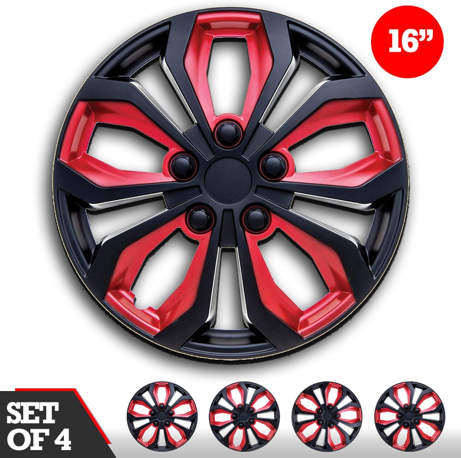 16 inch Hubcaps Black \u0026 Red SPA 