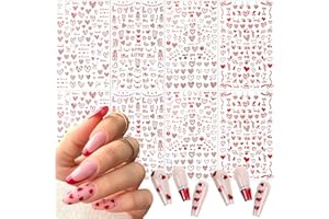 BSBTBZ 8 Sheets Heart Nail Art Stickers - Love Hearts Nail Decals for Women 3D Self Adhesive Valentine’s Day Nail Art Supplies Laser Red Heart Glitter Designs for Valentine’s Romantic DIY Manicure Decoration