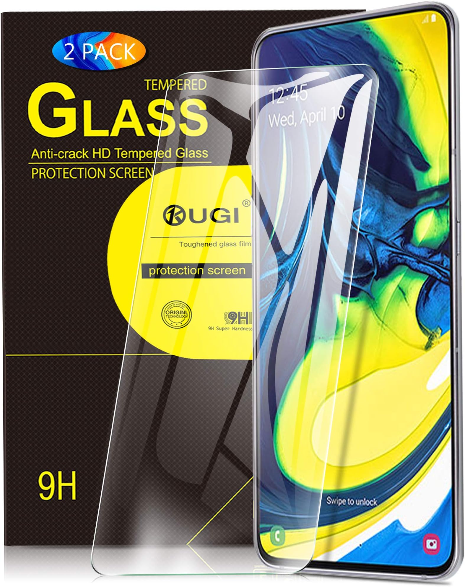 [2-Pack] Galaxy A80 Screen Protector, GESMA Samsung Galaxy A80 Screen Protector, 9H Hardness Bubble Free Clear Tempered Glass Screen Protector for New Samsung Galaxy A80 Phone(Clear)