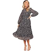 Petal & Pup Womens Edwina Shirred Frill Long Sleeve Midi Dress