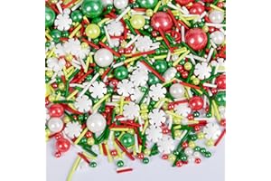 Twisweet Christmas Sprinkles, Red Green White Pearls for Cake Decorating, Edible Snow Flower Sugar Sprinkles for Baking, Candy Pearls Jimmies Mix, Cake Topper Ice Cream Cupcake Cookie Toppings Dessert Decorations, Christmas Winter Party Supplies (130g/4.58oz)