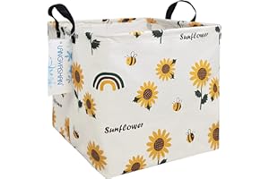 LANGYASHAN Square Storage Baskets Waterproof Canvas Children Laundry Nursery Hamper for Shelves Gift Baskets Toy Organizer Room Decor (Square Sunflower)