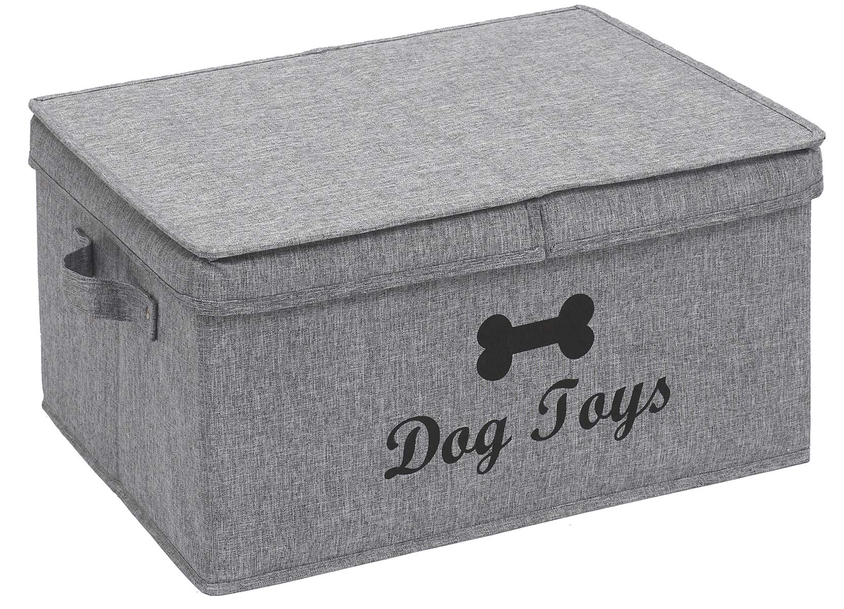 Brabtod Large dog basket with lid 16.5"x12" inch canvas dog toy box - Idea for dog toy basket for organizing dog cat toys and dog stuff - SnowGrey