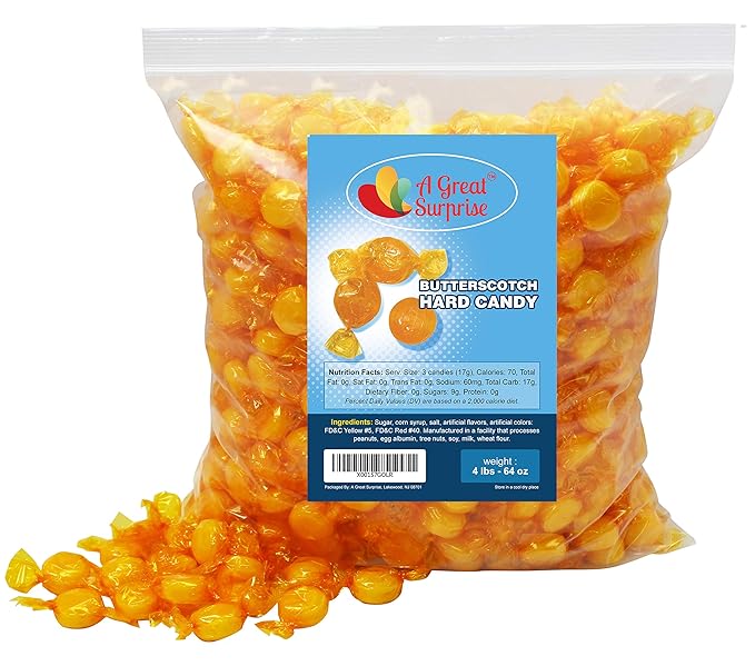 Amazon Com Butterscotch Hard Candy Individually Wrapped Candy Yellow Candy Butterscotch Discs Buttons Bulk Candy 4 Pounds Grocery Gourmet Food