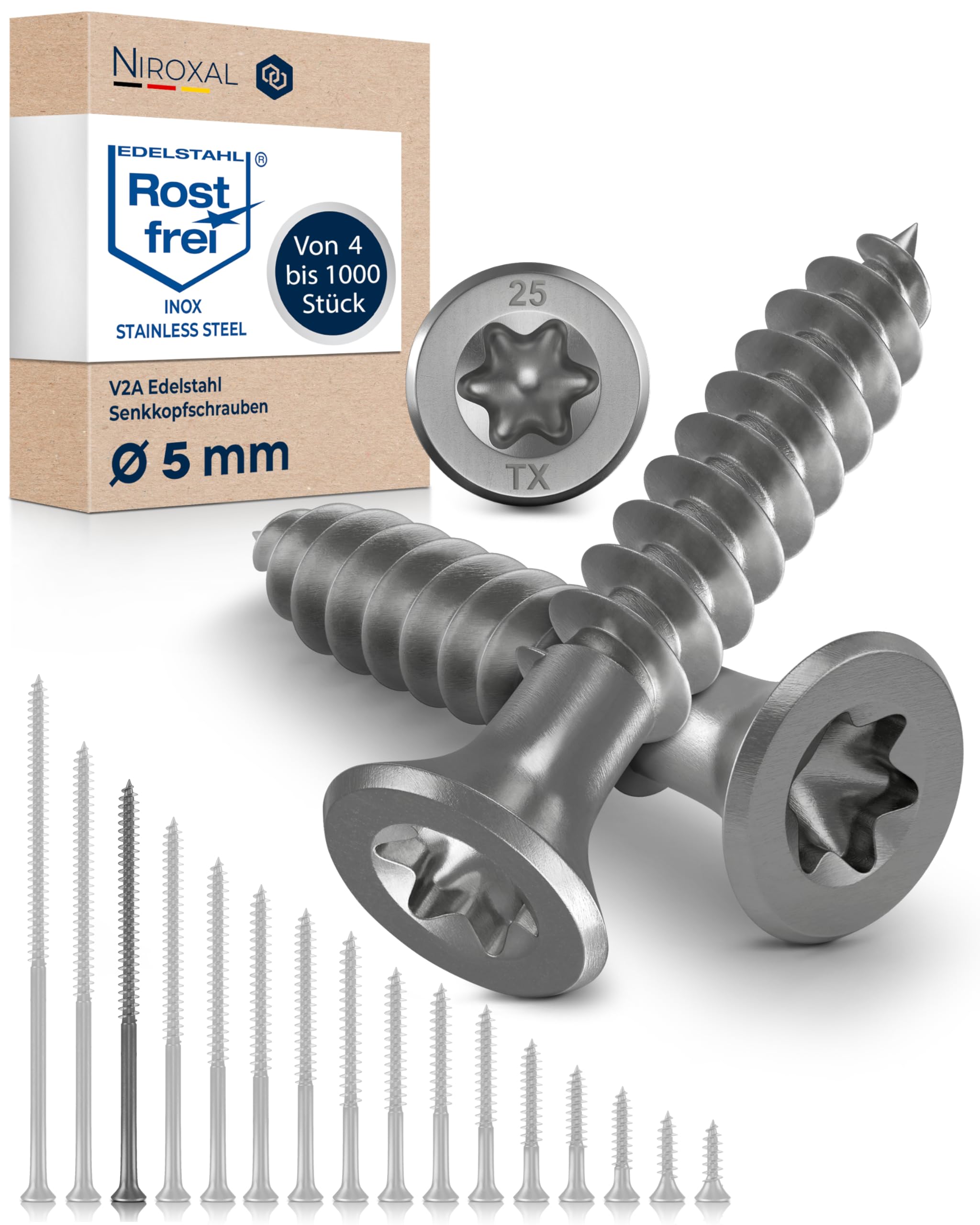 Wood Screws 5x90 mm Stainless Steel 304 Torx Countersunk Head Partial Thread Chipboard Screws Pack of 200 NietFullThings