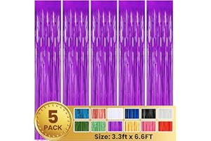 PABUES 5 Pack 3.3 x 6.6 FT Purple Foil Fringe Backdrop Curtain, Streamer Backdrop Curtains, Streamers Birthday Party Decorations, Fringe Backdrop for Graduation, Baby Shower, Gender Reveal