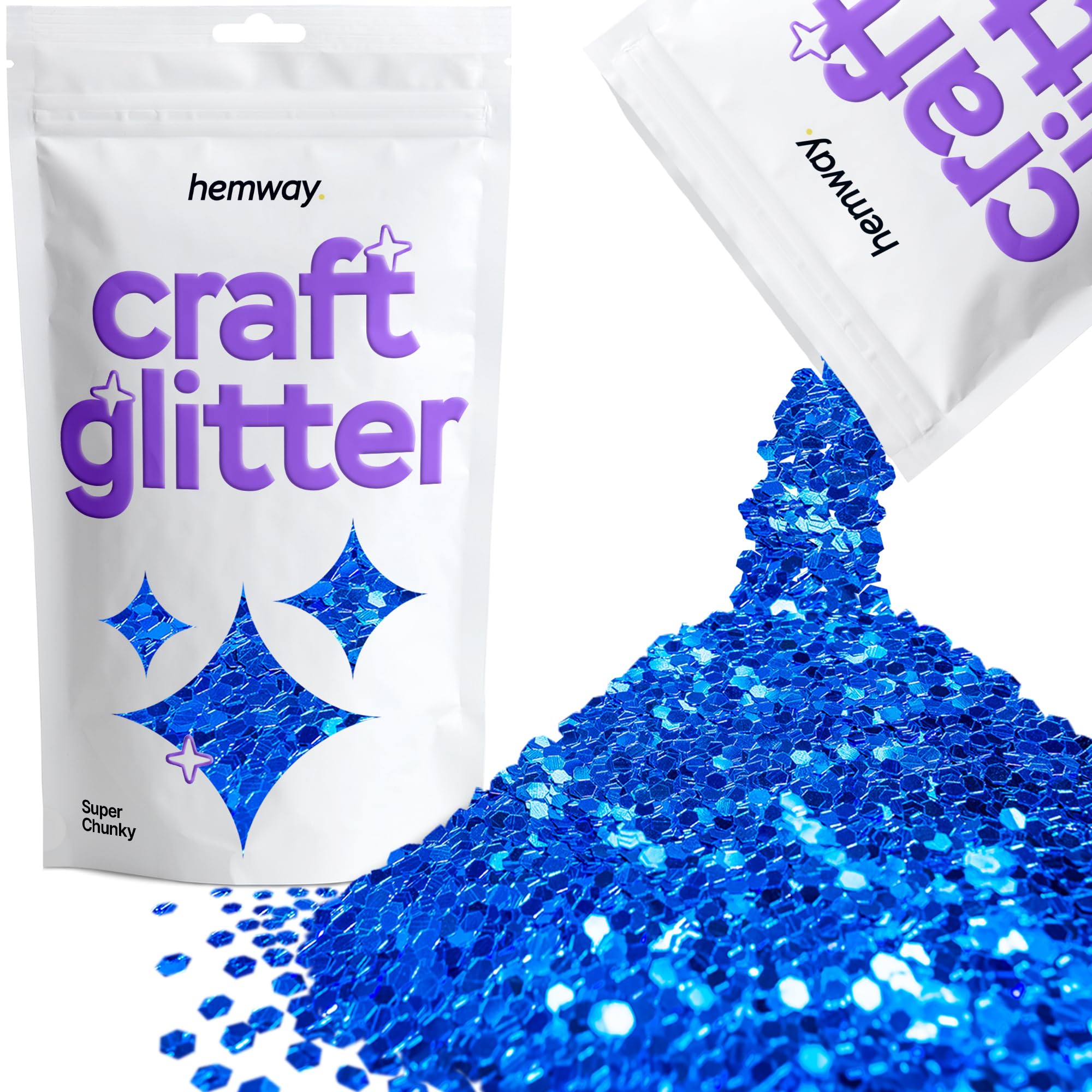 Hemway Craft Glitter Sapphire Blue 100g Super Chunky Glitter for Crafts, Resin, Cosmetic, Nail, Face, Body, Festival, Tumblers, Art, Candle, Crafting