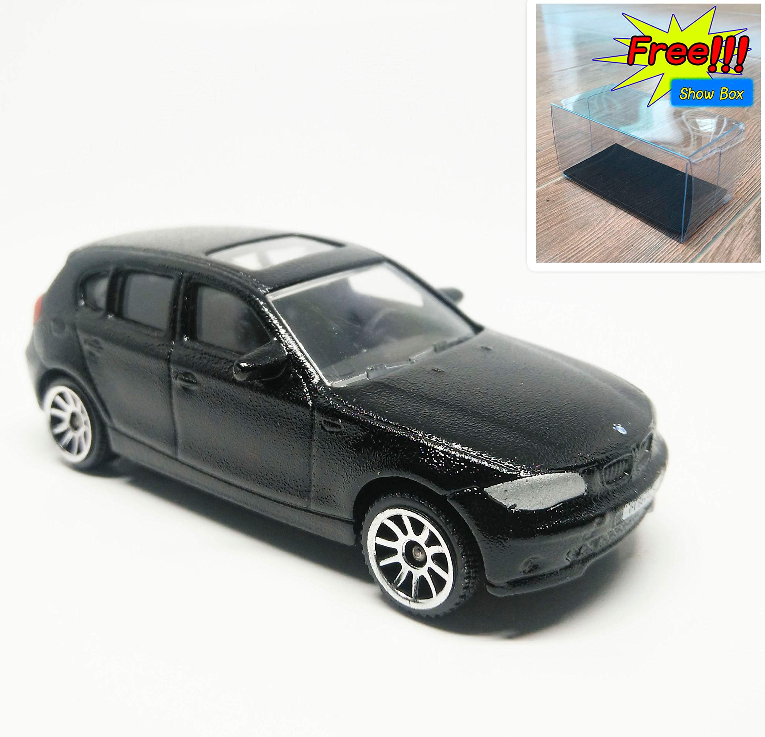 BMW Serie 1 Metallic Black 1/64 Diecast Car Scale Model (Real Scale 1/58 - MJ Ref# 244C- Wheel 10S) - Loose Pack - Free Display Case