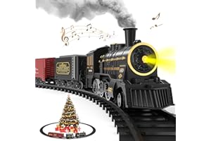 Locomoto Train Set - Electric Train Toys w/Smoke, Light &Sounds, Train Sets for Boys&Girls2-4-7 w/Locomotive, 2 Cars &14 Tracks, Christmas Toy Train Gifts for Kids Ages 8-14 & 3 Years Old Toddlers