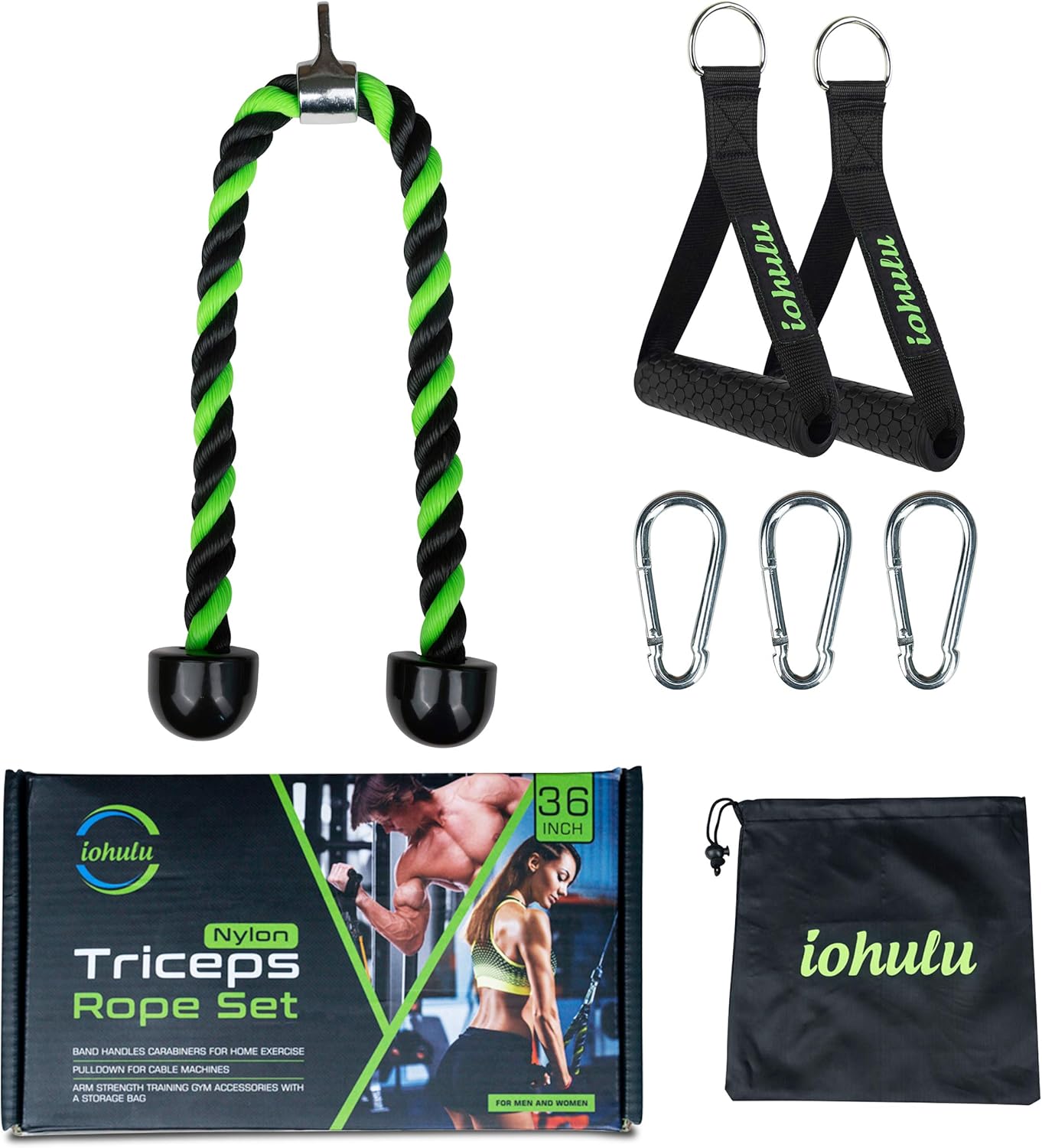 iohulu Tricep Rope Cable Attachment 36 Inch | Exercise Rope Workout Rope for Home Gym | Cable Machine Attachment | Tricep Pull Down Rope Exercise Machine Attachment Set with Storage Bag