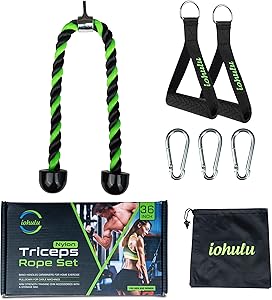 iohulu Tricep Rope Cable Attachment 36 Inch | Exercise Rope Workout Rope for Home Gym | Cable Machine Attachment | Tricep Pull Down Rope Exercise Machine Attachment Set with Storage Bag