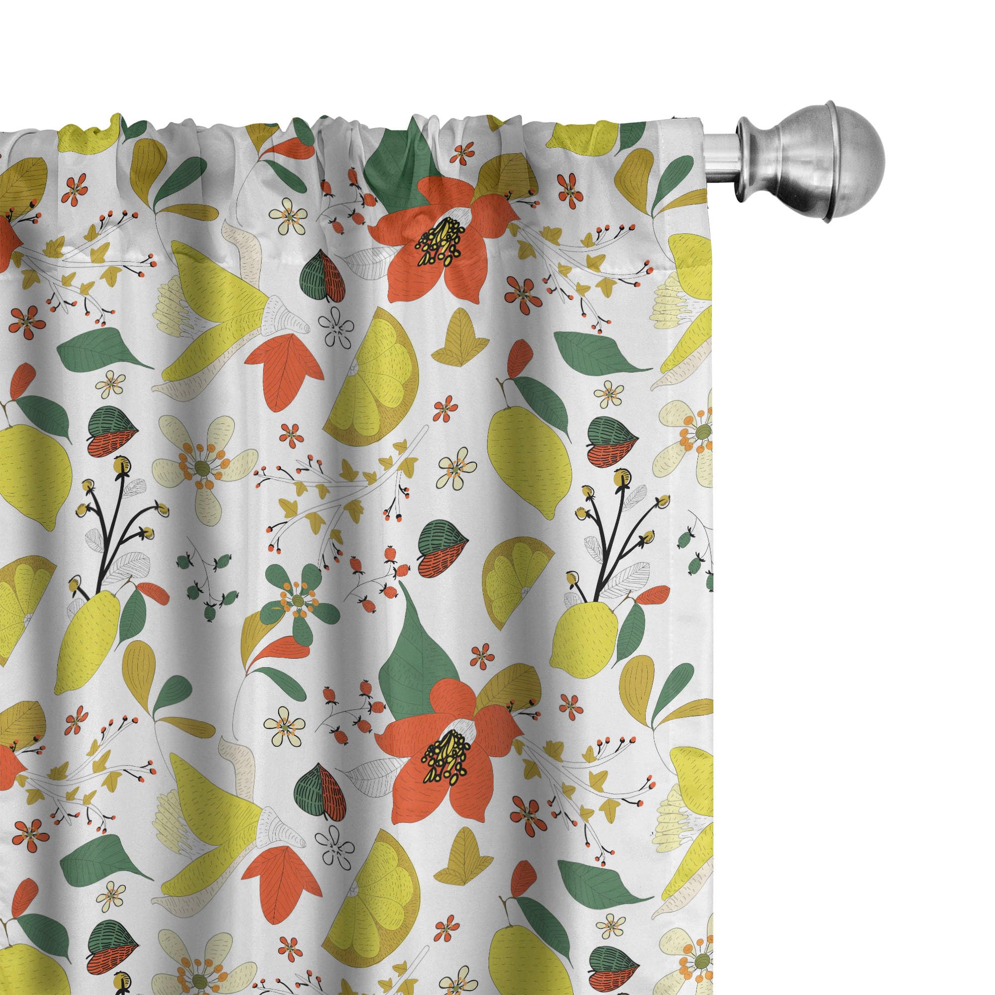 ABAKUHAUS Floral Curtains 2 Panel Set, Spring Lemons Leaves, Lightweight Window Treatment Living Room Bedroom Decor, 60" W x 90" L, Red Yellow Forest Green