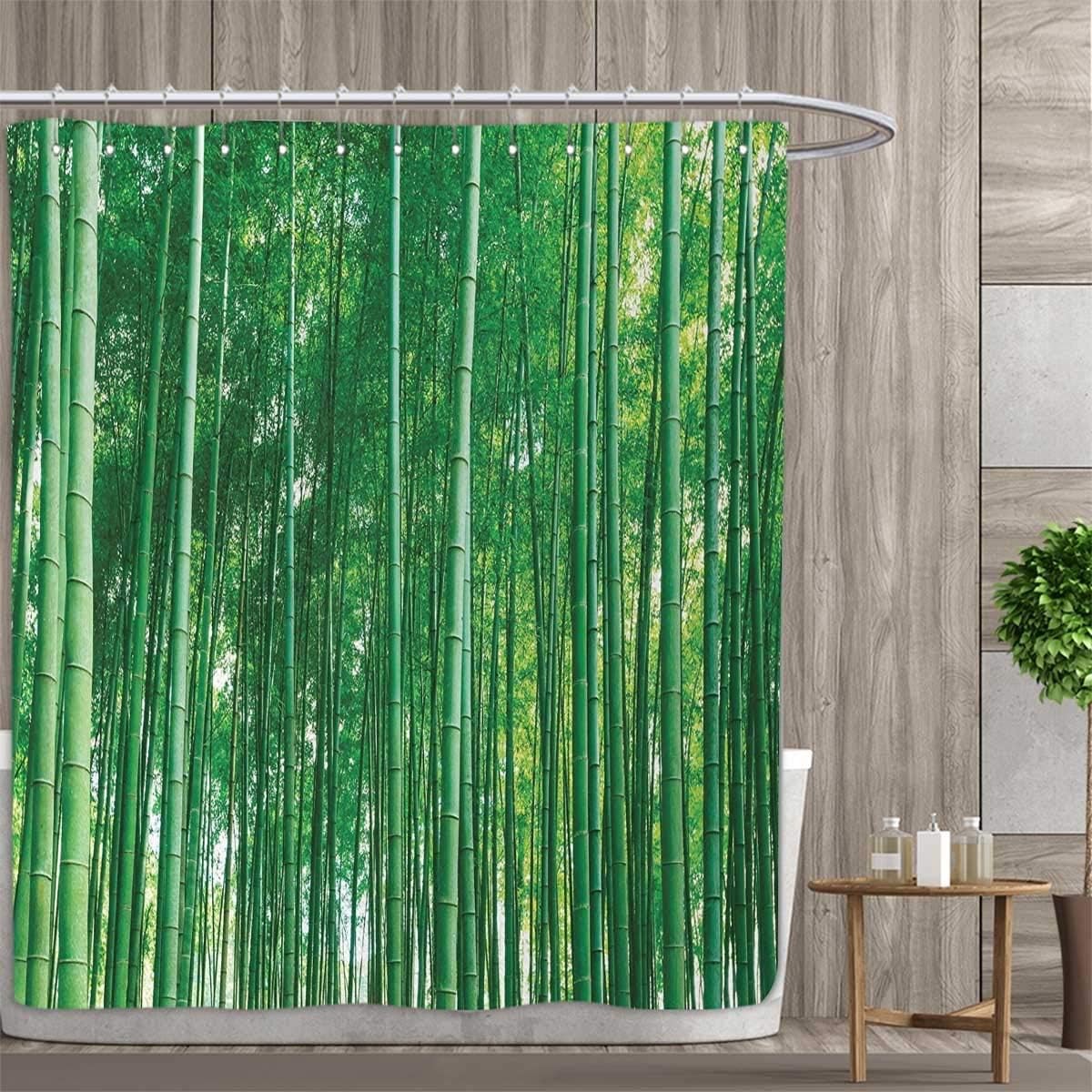 CHASOEA Bamboo Shower Curtains with Shower Hooks Bamboo Forest with