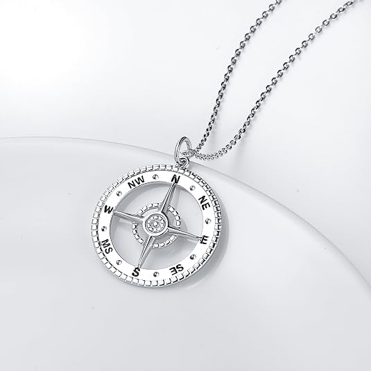 Rhodium Plated Compass Pendant 17mm 