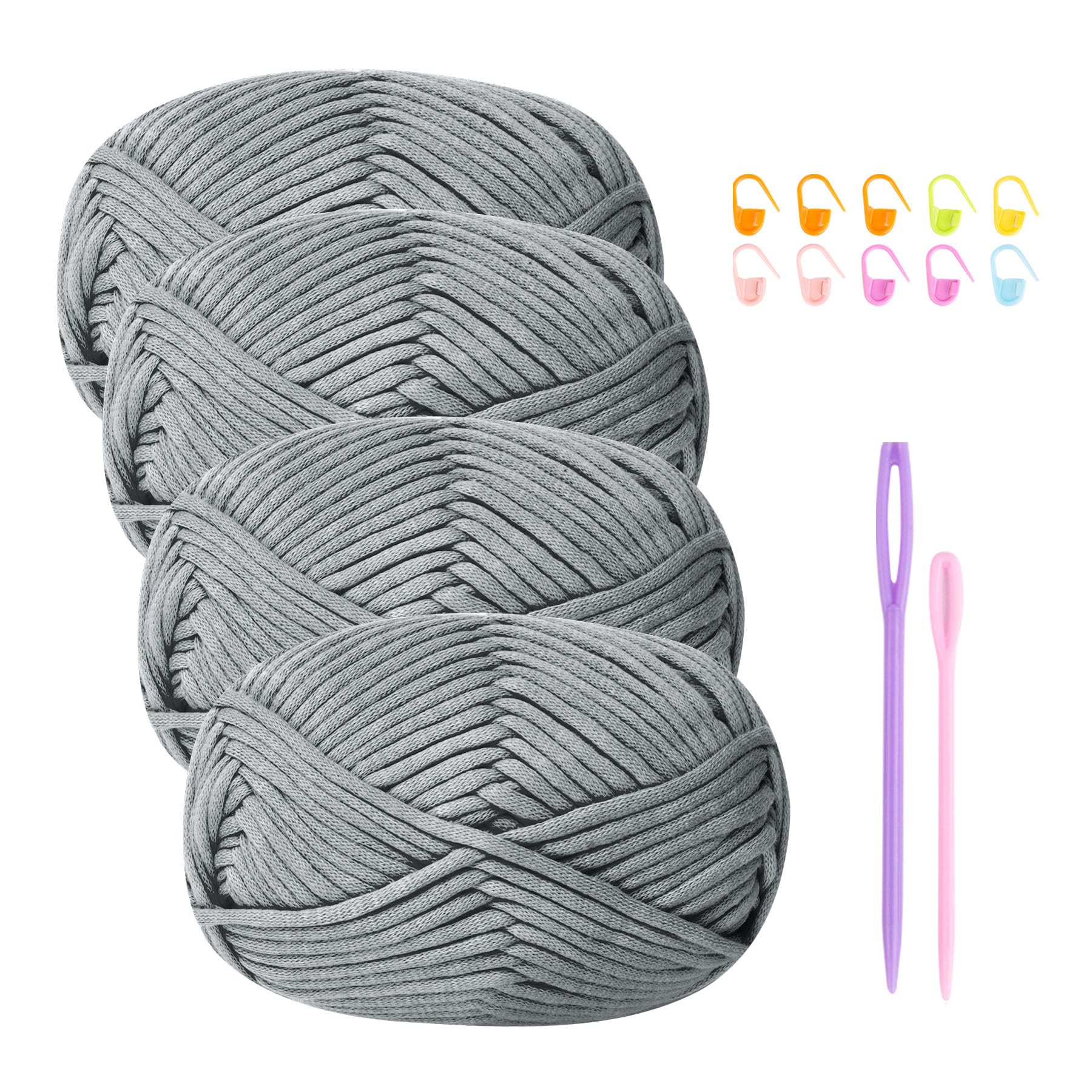Chunky Yarn for Crochet Cotton Yarn for Crochet Chunky Wool 4x50g Crochet Yarn for Beginners Crochet Wool Knitting Yarn with Crochet Accessories Gray Yarn