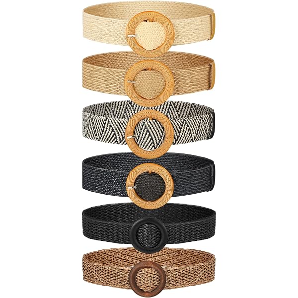 Charniol 6 Pack Straw Woven Elastic Stretch Waist Rattan  display picture 3