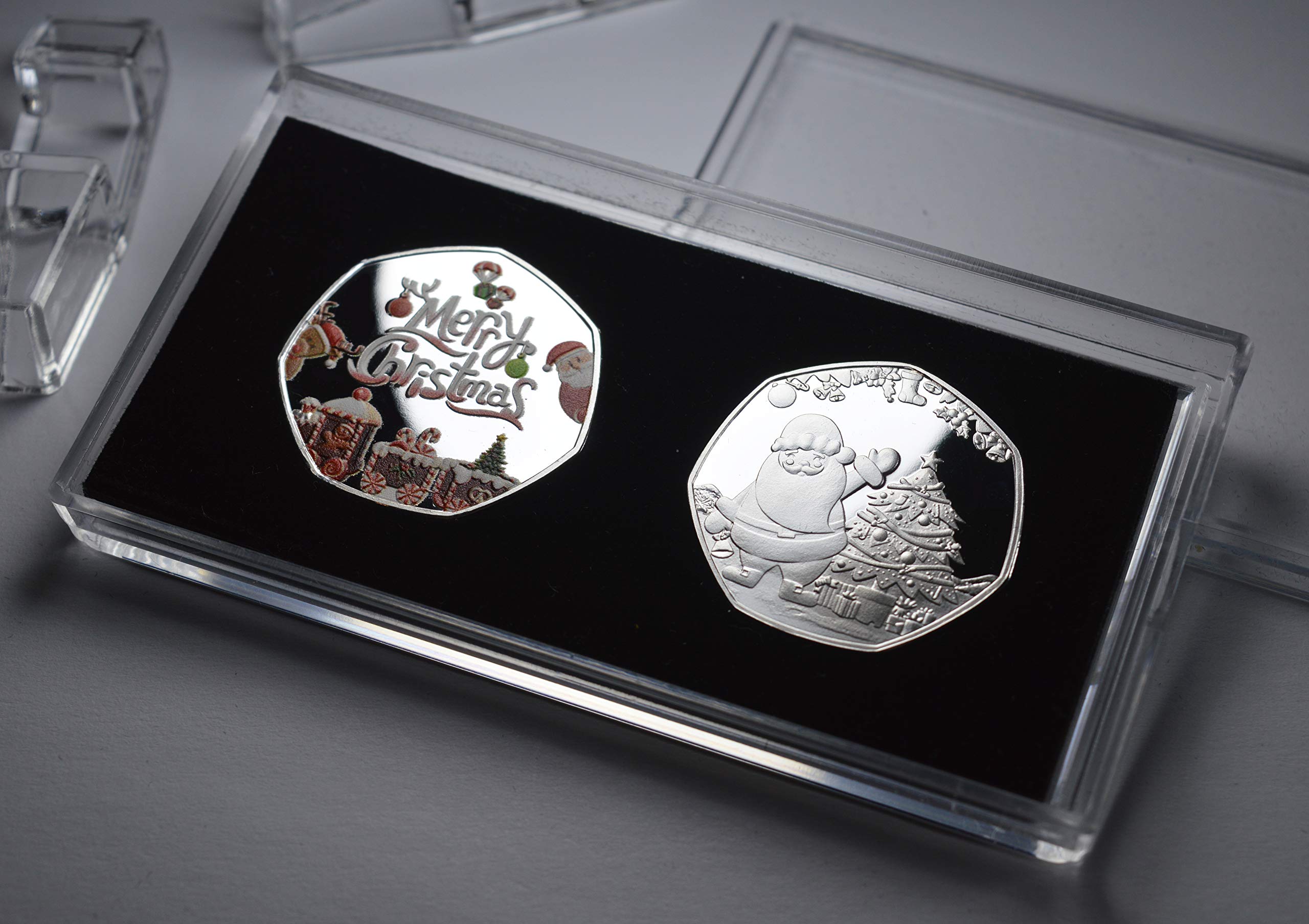 The Commemorative Coin Company Pair of 'MERRY CHRISTMAS' Commemoratives in 50p Coin Display Case. Gift/Present/Stocking/Tree Xmas/Festive Secret Santa
