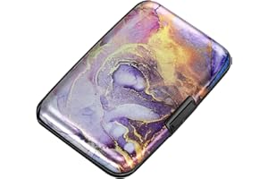 ELFISH Mini RFID Aluminum Wallet Credit Cards Holder Business Card Case Metal ID Case for Men Women, Light Purple Marble, 4.3