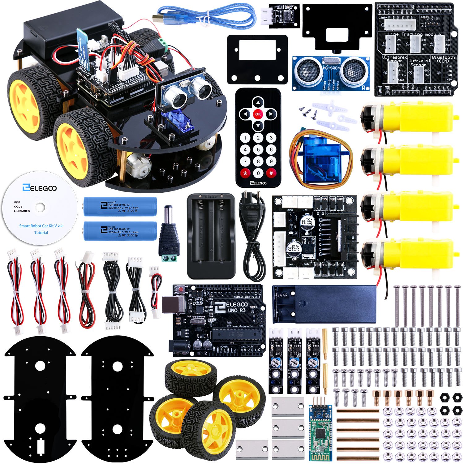 Elegoo Coche Robótico Inteligente Versión con Espanol Tutorial con Cuatro Ruedas Módulos