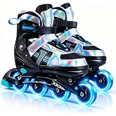 HUANOVIX Kids Inline Skates - Adjustable Roller Skates for Boys Girls | Light Up Wheels, Glossy Iridescent Skating Shoes for Beginners Teens Youth and Adults, Indoor Outdoor Sports Birthday Gift