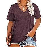 Kancystore Women's Plus Size V Neck T Shirts Short Sleeve Tops Casual Summer Tshirts Loose Fit Tees XL-5X