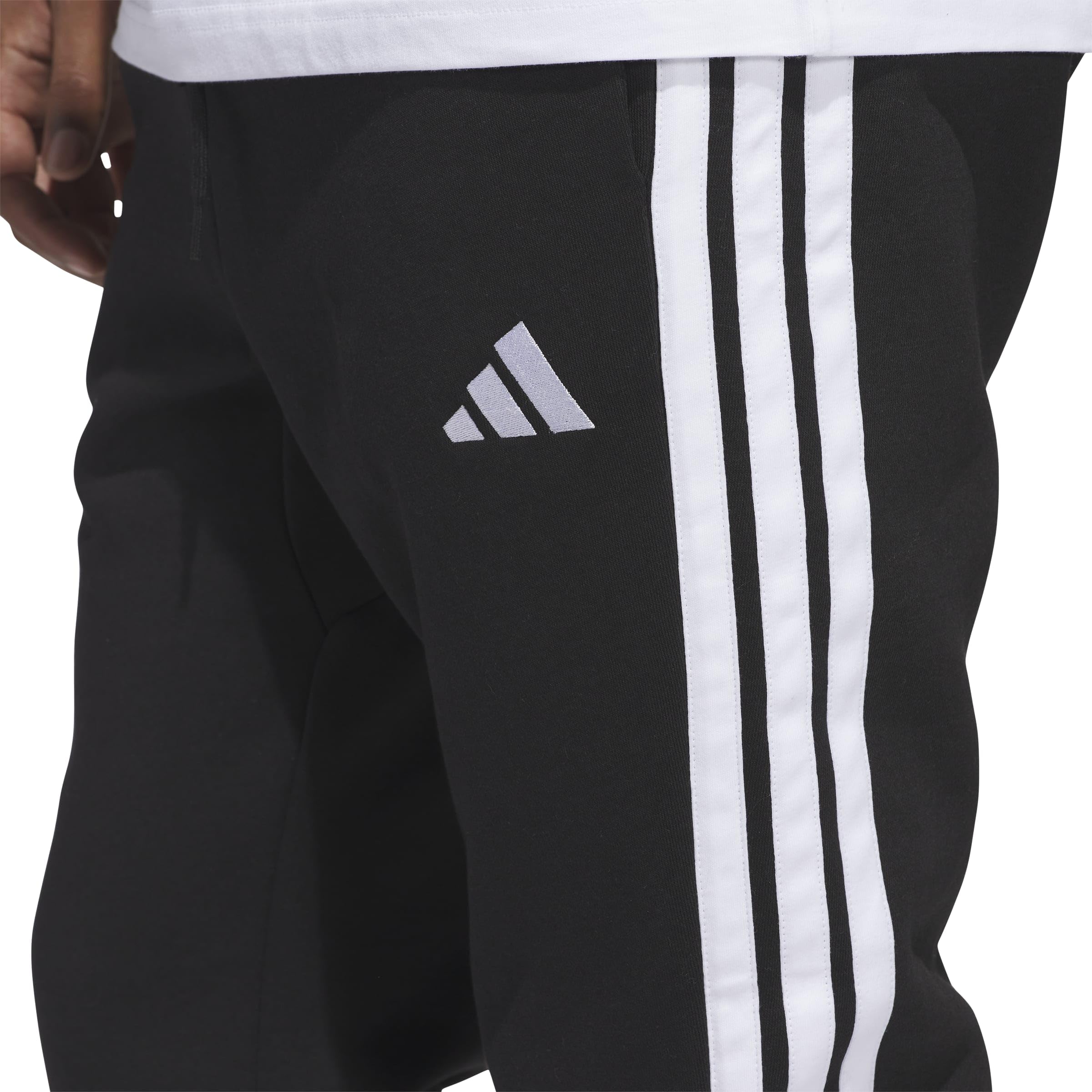 Adidas Men's Essential Three Stripes Fleece Pant, Black/White, L 5