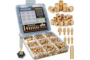 FFVRVSS 320+8Pcs M2 M2.5 M3 M4 M5 Premium Brass Threaded Inserts, Metric Brass Knurled Nuts Assortment Kit, with Heat Set Insert Tool, for Plastic and 3D Printing Components, All-in-one Solutions